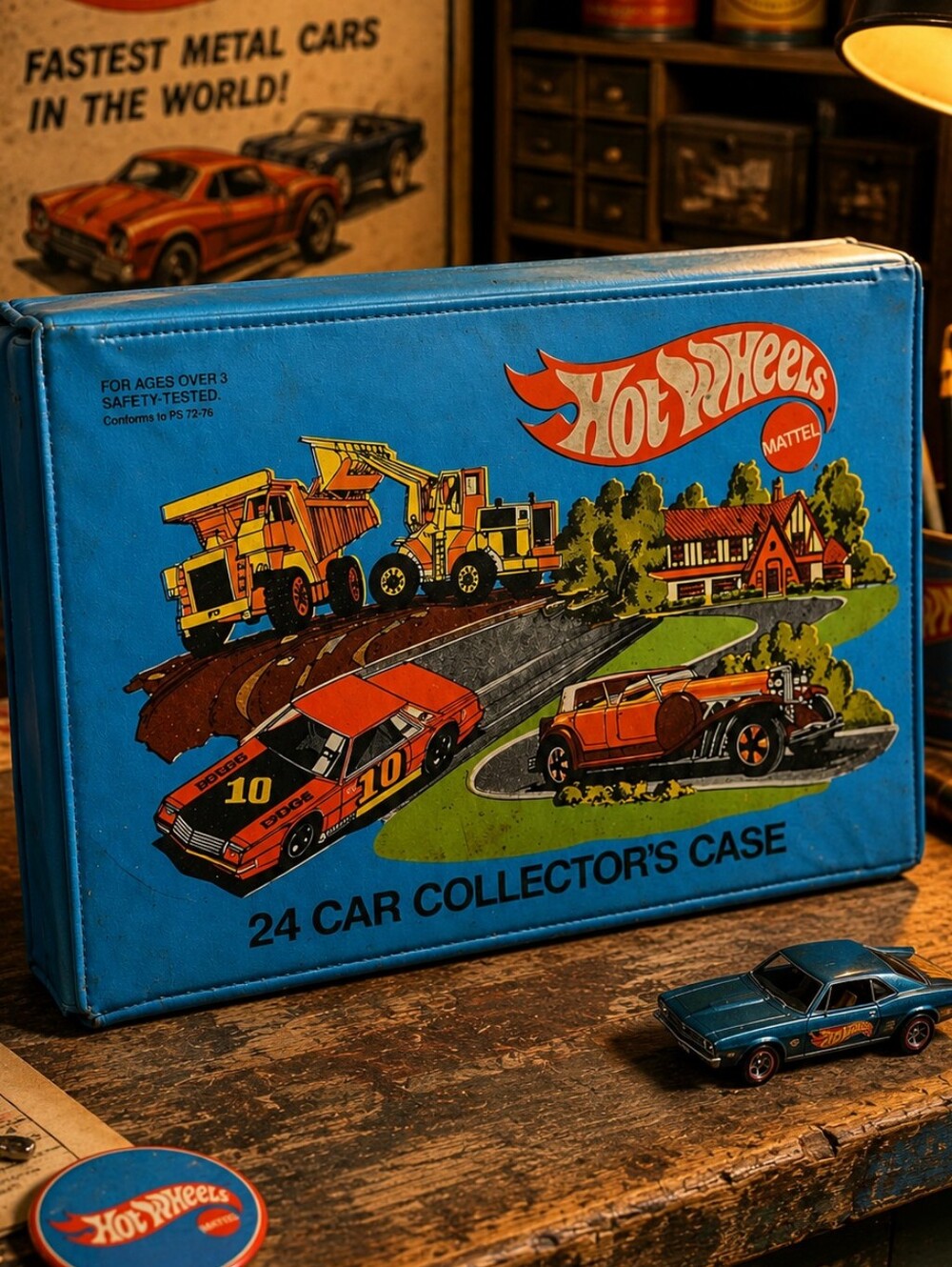 Vintage 1980 Hot Wheels 24 Car Collector's Case Blue Mattel Storage Carry Case
